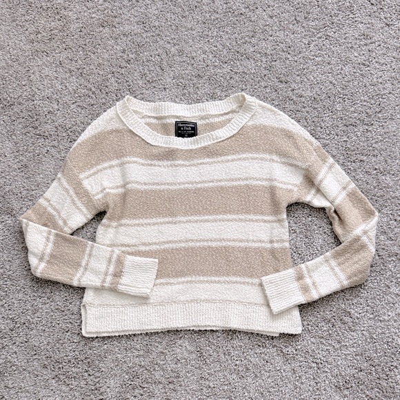 Abercrombie & Fitch Sweaters - Abercrombie & Fitch Cream and Tan Striped Sweater - Size XS